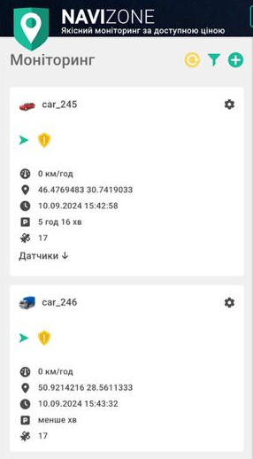 список доданих елементiв на карту